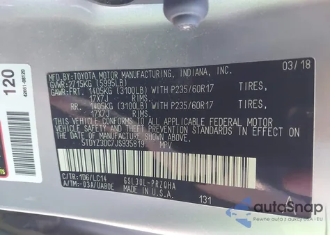 2018 Toyota Sienna Xle Premium 8 Passenger z USA, uszkodzony, nr VIN 5TDYZ3DC7JS935819